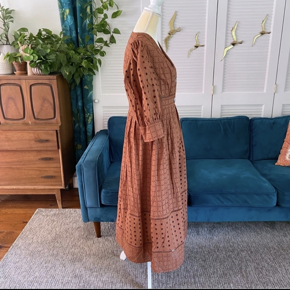 ASOS DESIGN | Button Through Broderie Midi Dress Brown Desert Bohemian New 12 - Picture 8 of 11